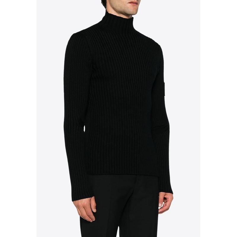 High-Neck Ribbed Wool Sweater