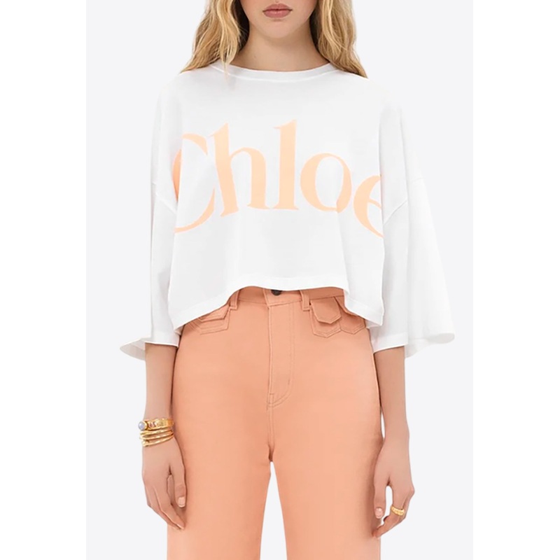 Logo Print Oversized Cropped T-shirt