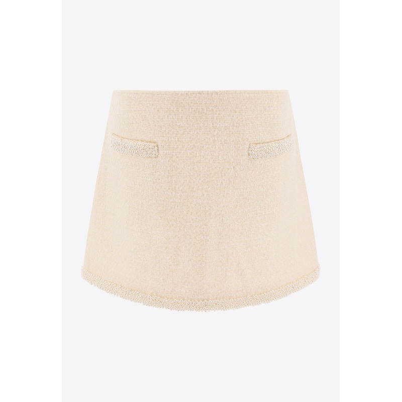 Pearl Embellished Mini Boucl Skirt