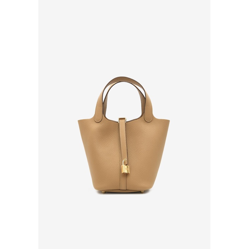 Picotin Lock 18 in Biscuit Clemence Leather with Gold Hardware