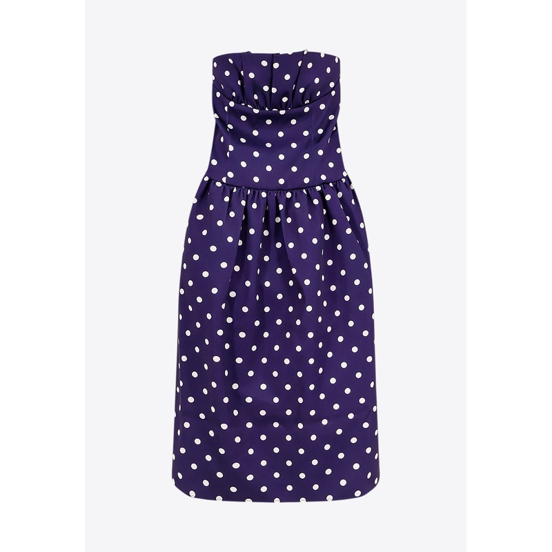 Polka Dot Strapless Satin Midi Dress