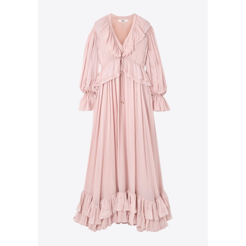 Ruffled Silk Maxi Dress