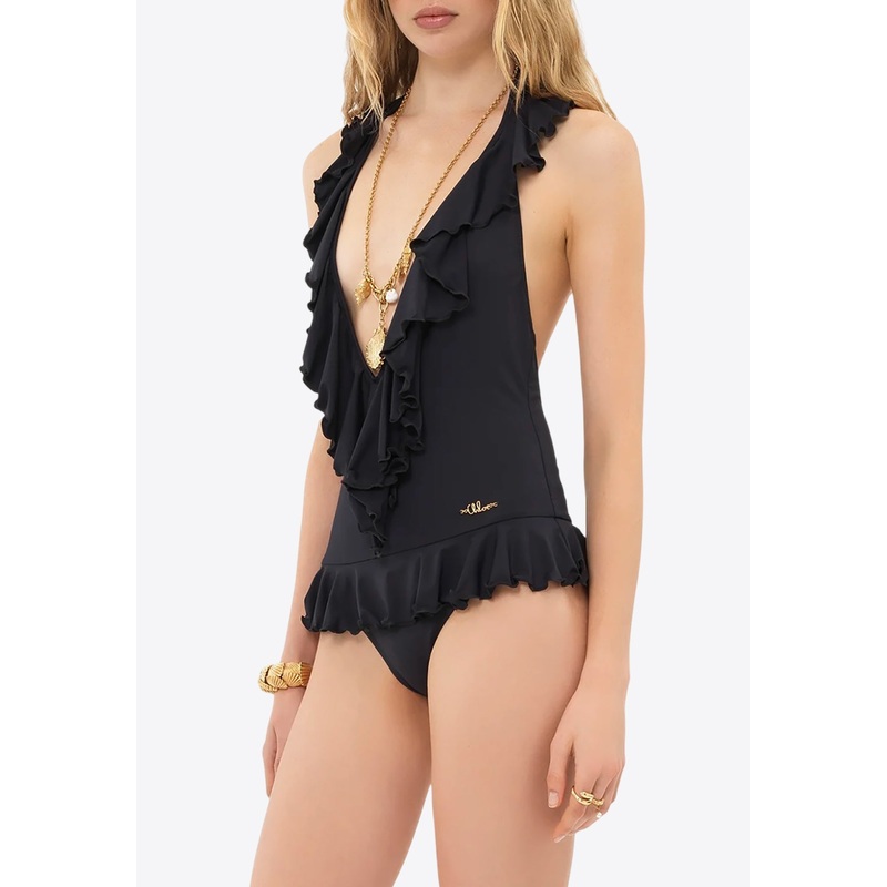 Ruffled V-neck One-Piece Swimsuit