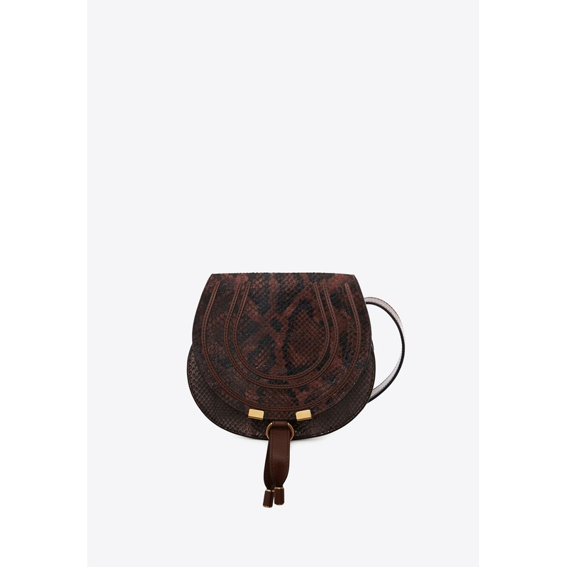 Small Marcie Saddle Python-Embossed Crossbody Bag