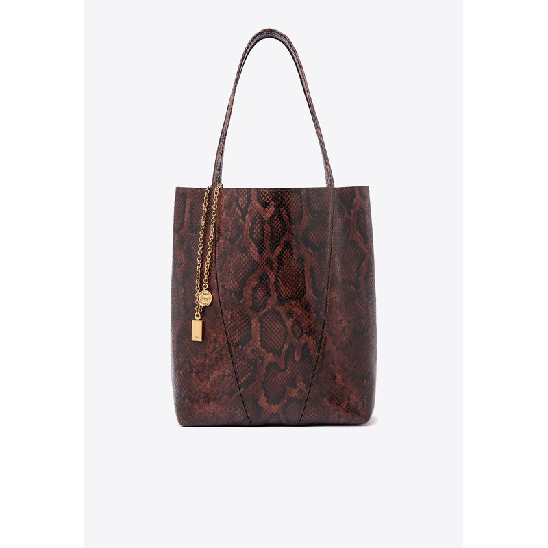 Spin Python-Print Leather Tote Bag