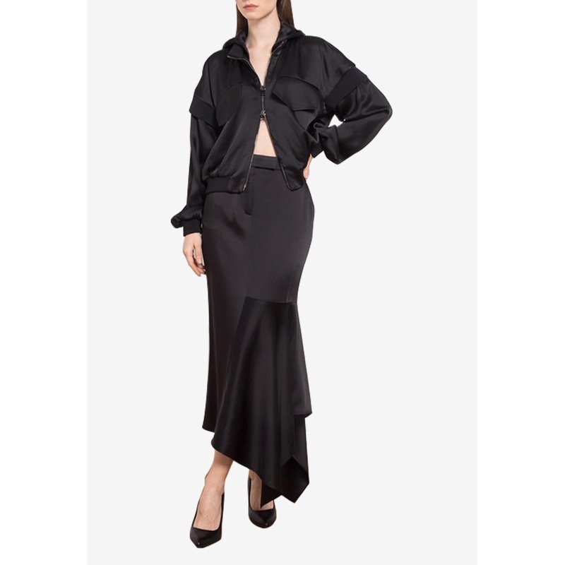 Asymmetric Midi Silk Skirt