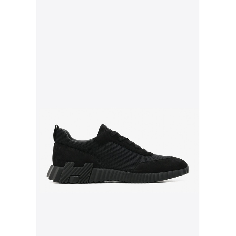 Bouncing Low-Top Sneakers in Black Mesh and Suede