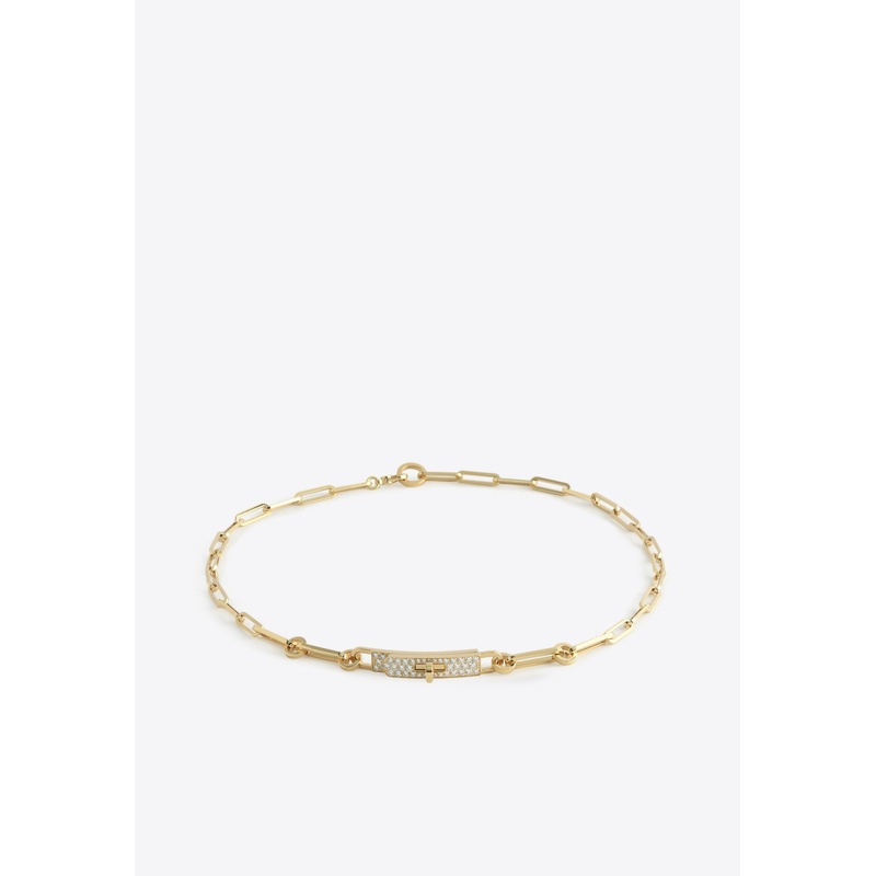 Kelly PM Double Chaine Bracelet in Yellow Gold and Half Diamonds