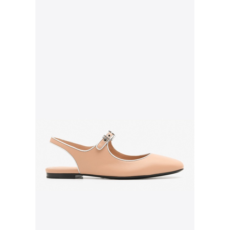 Kleo Slingback Sandals in Beige Perlino Goatskin and Gris Argente Metallic Nappa