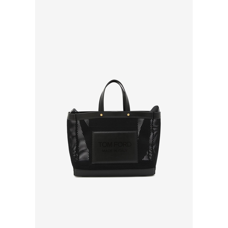 Logo-Patch Tote Bag in Leather and Mesh