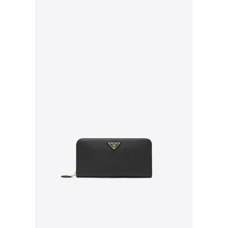 Triangle Logo Saffiano Leather Zip-Around Wallet