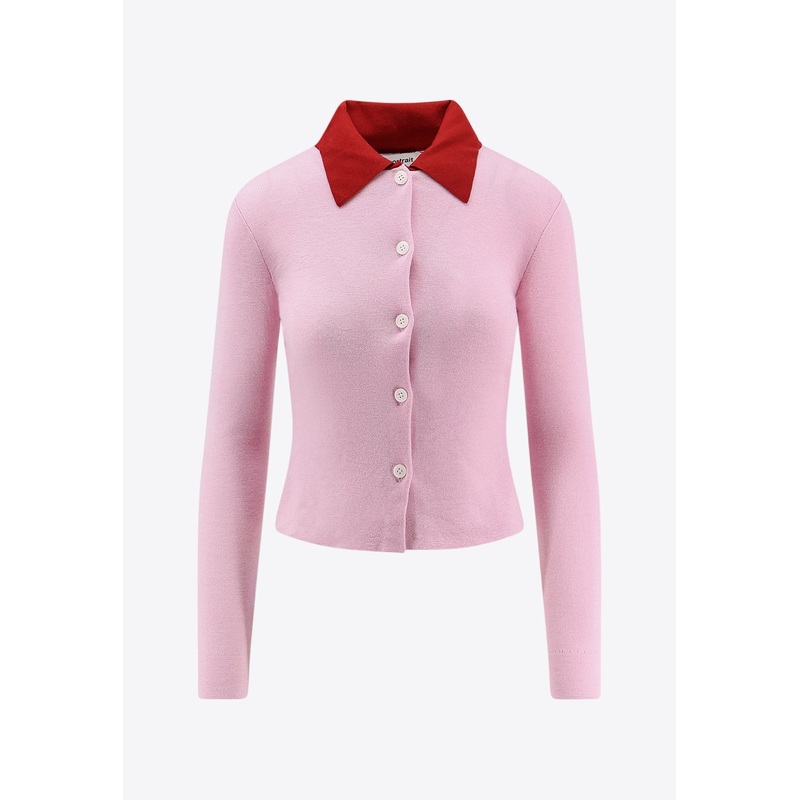 Wool Cardigan with Contrasting-Collar