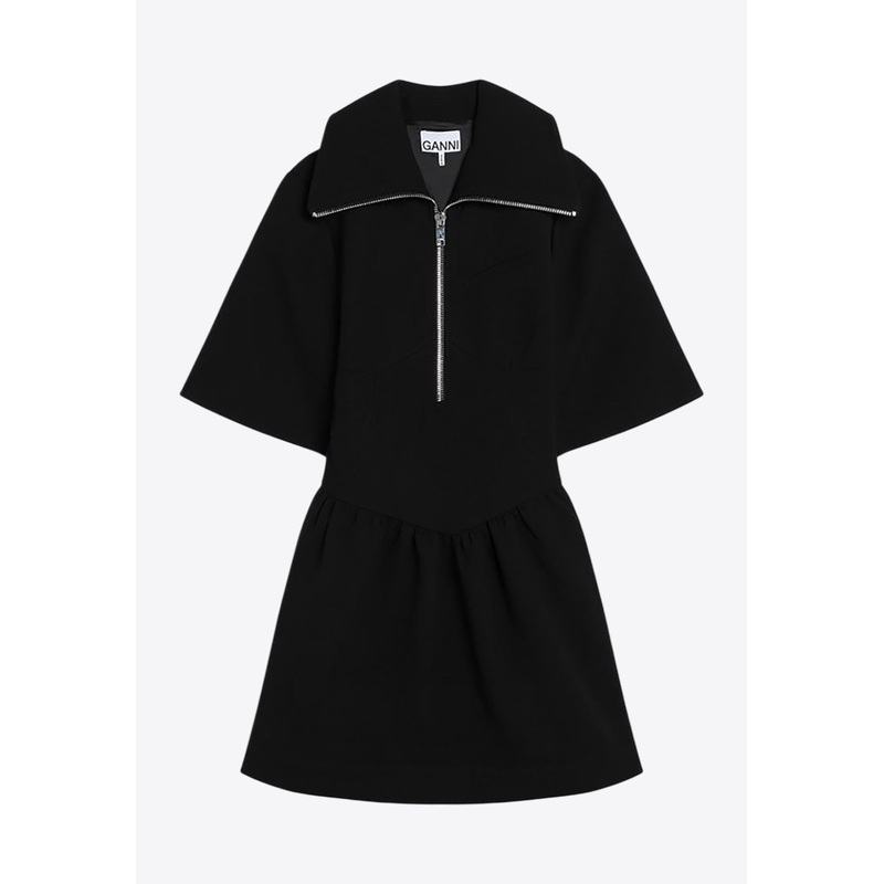 Zip-Up Short-Sleeved Mini Dress
