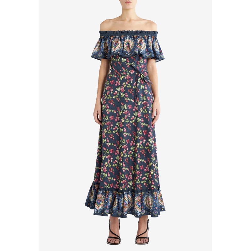 Berry Print Off-Shoulder Maxi Dress