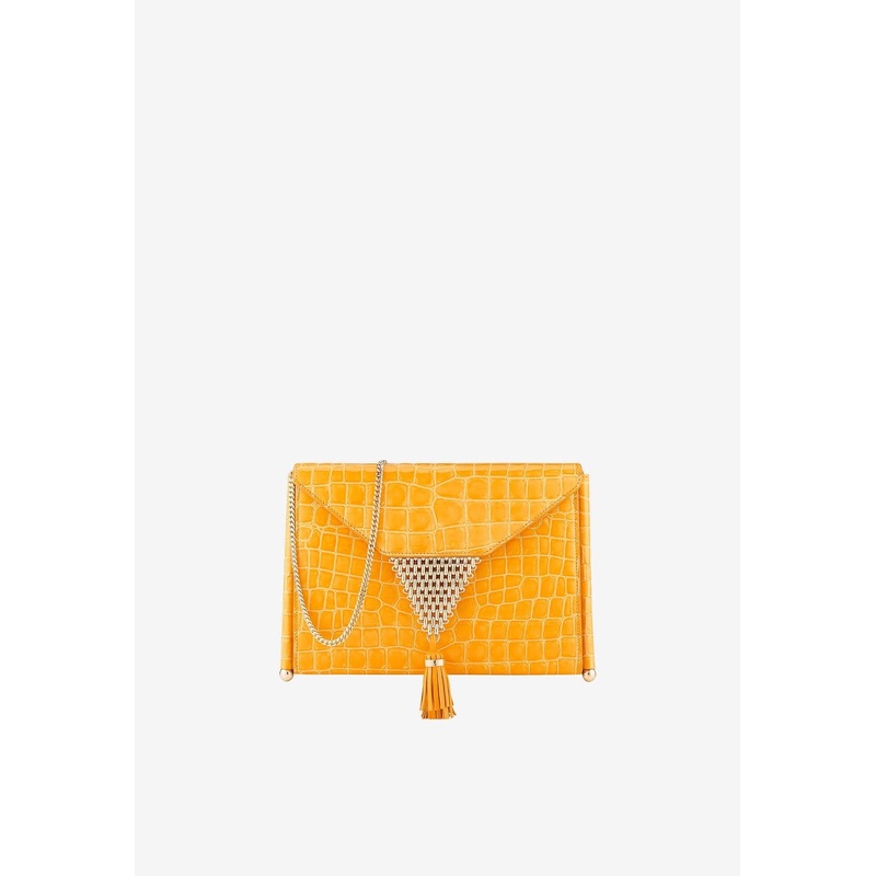 Downtown Chain Envelope Clutch in Croc-Embossed Leather