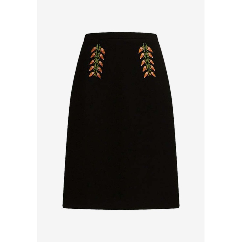 Foliage Embroidered Sheath Skirt