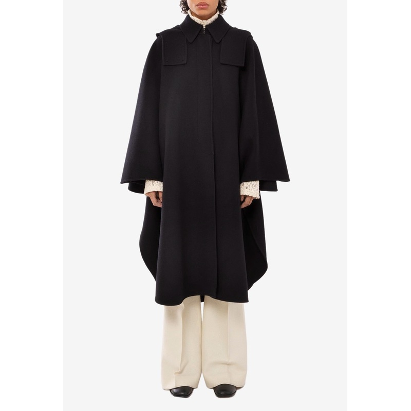 Hooded Cape Coat in Wool and Cashmere