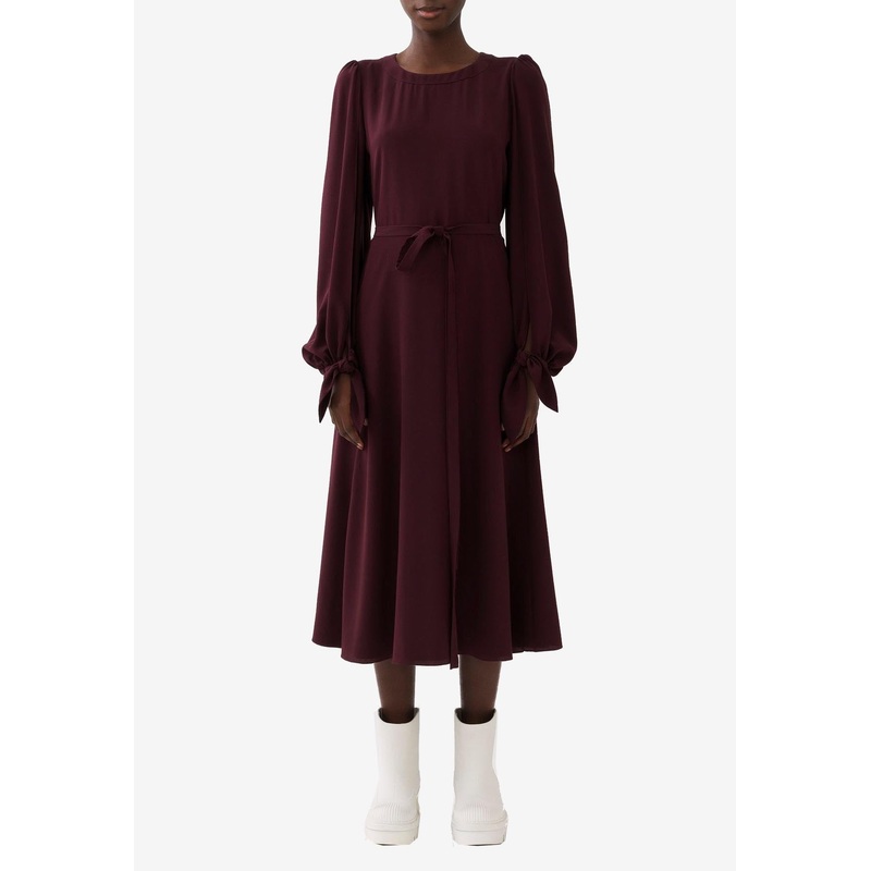 Long-Sleeved Midi Dress in Silk