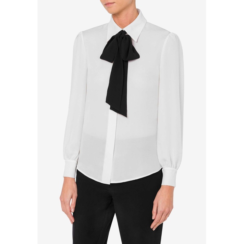 Long-Sleeved Silk Bow Shirt