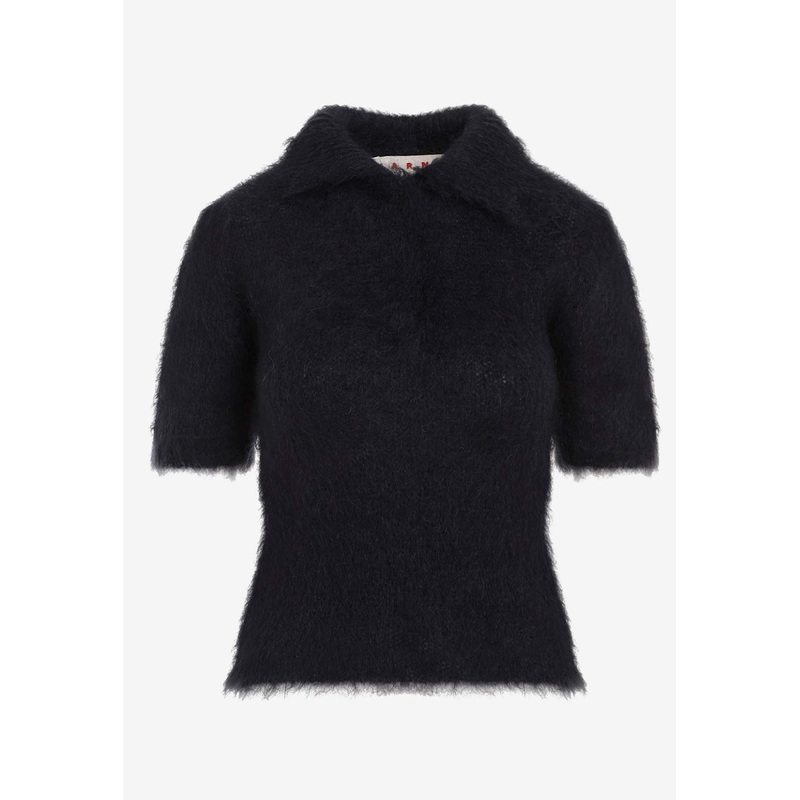 Mohair Short-Sleeved Polo Sweater