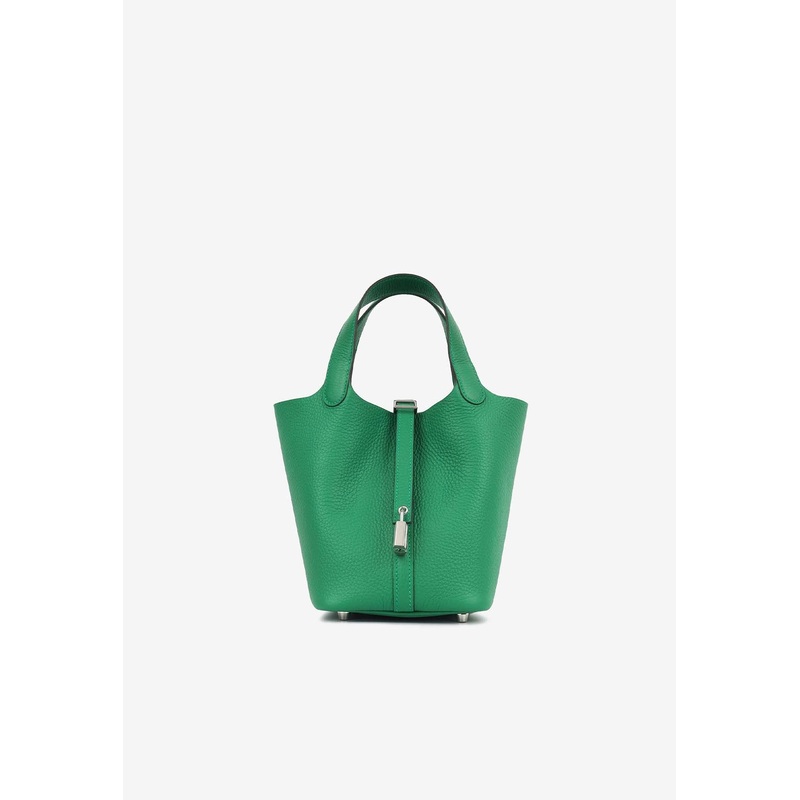 Picotin 18 in Vert Vertigo Clemence Leather with Palladium Hardware