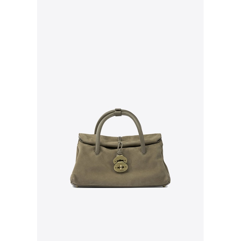 Small Dotta Nubuck Leather Top Handle Bag