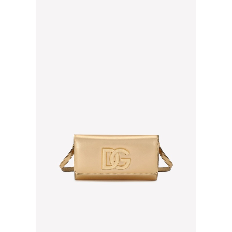 DG Logo Shoulder Bag in Metallic Leather