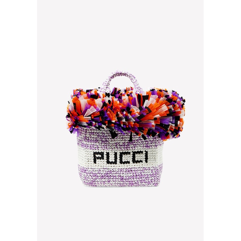 Large Fringe-Trimmed Logo Tote Bag