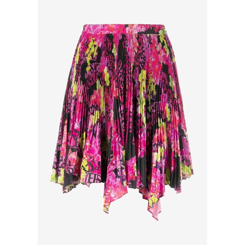 Logo Orchid Print Pleated Skirt