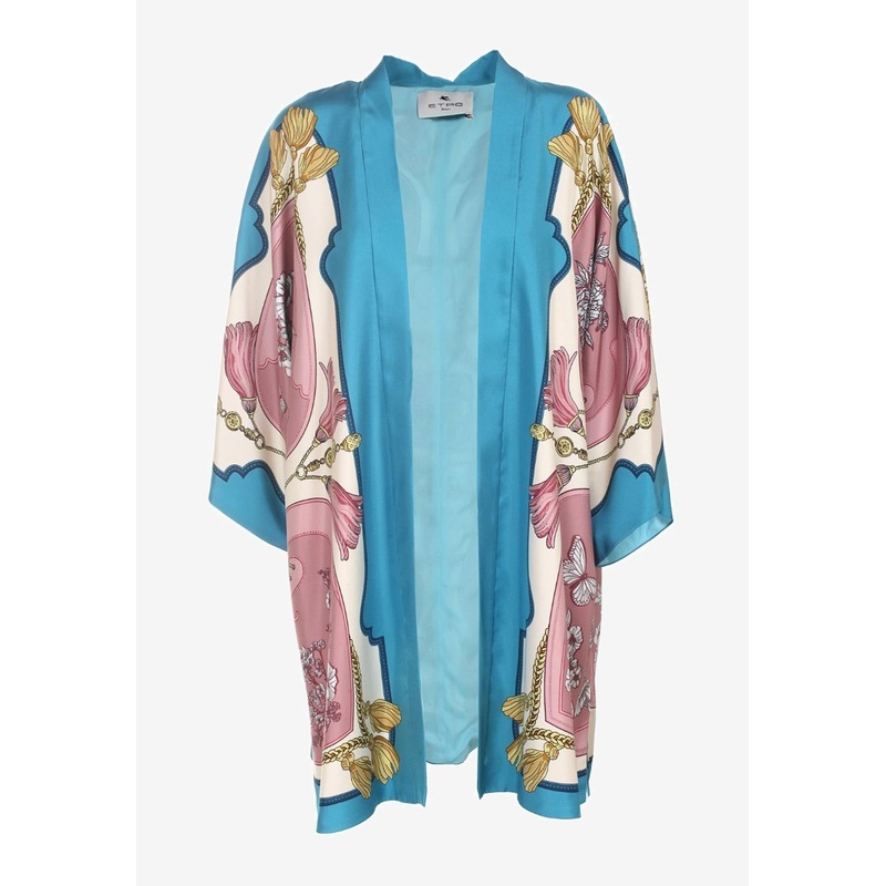 Ornament-Print Silk Kimono