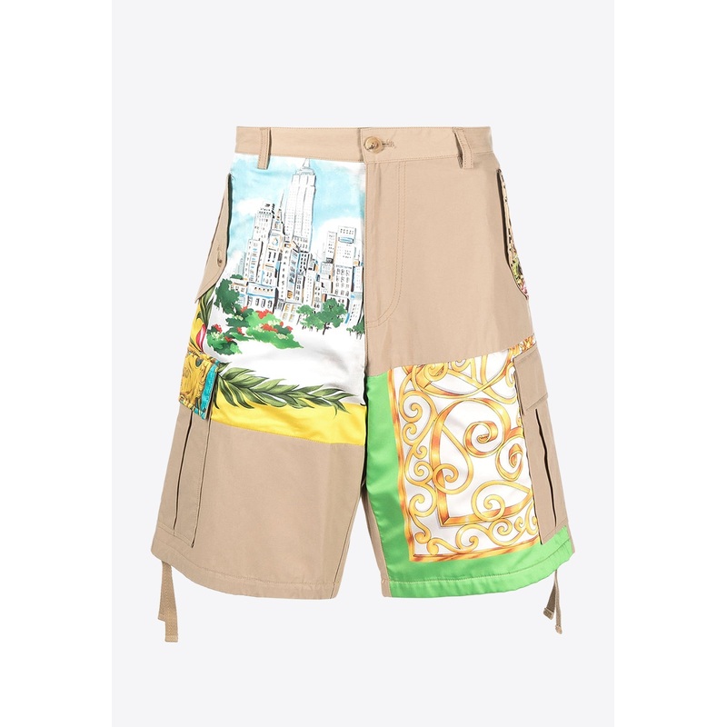 Patchwork Print Cargo Shorts