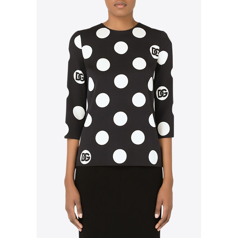 Polka Dot Crewneck Blouse with DG-Print