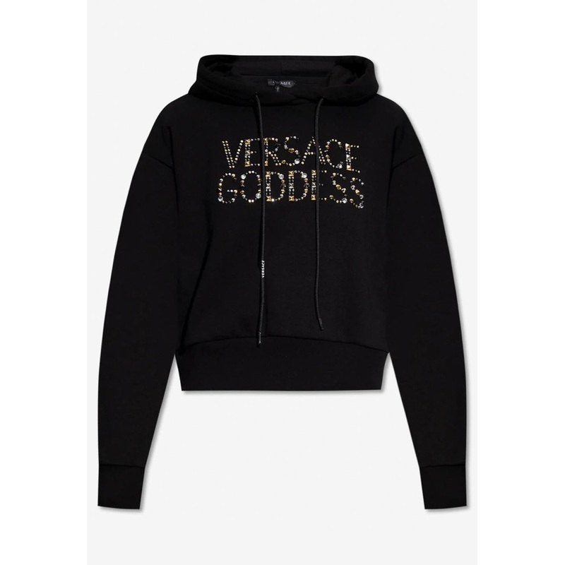 Stud Embellished Logo Cropped Hoodie