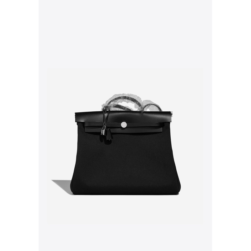 Herbag 39 in Black Toile and Vache Hunter Leather with Palladium Hardware
