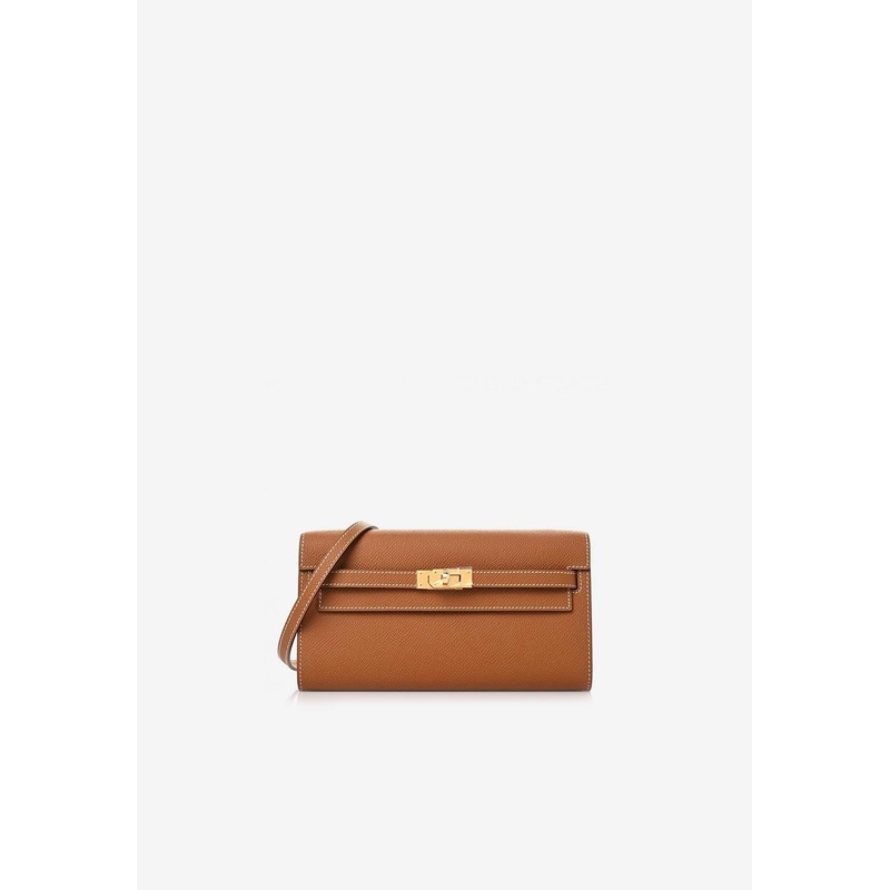 Kelly To Go Wallet in Gold Epsom with Gold Hardware