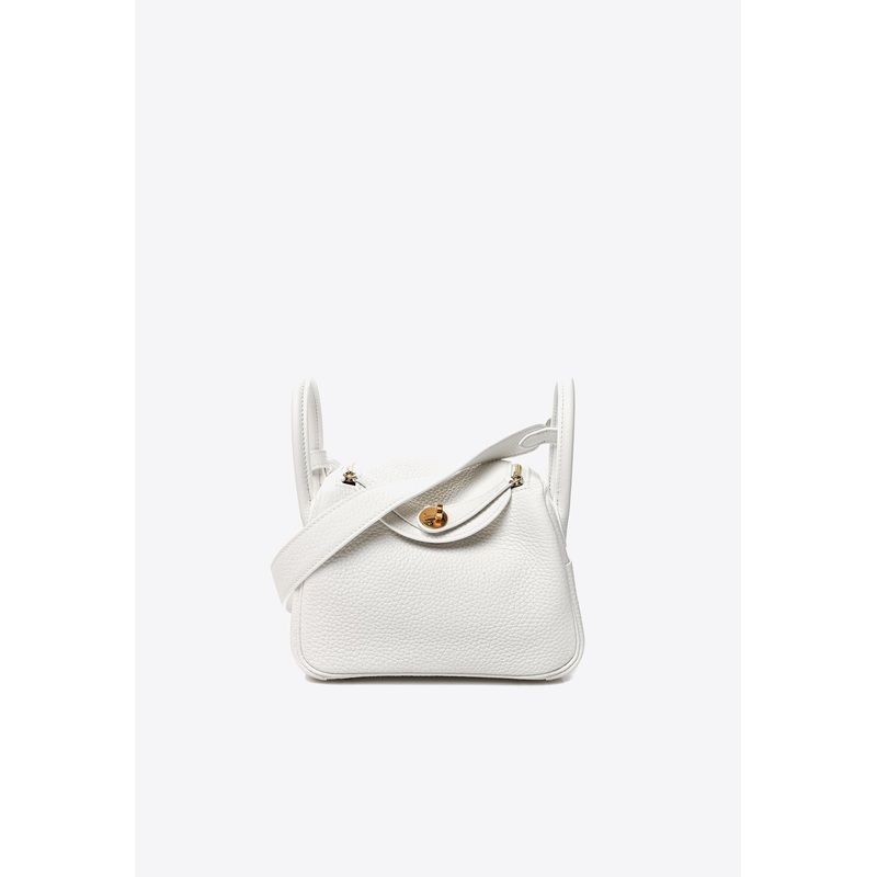 Mini Lindy 20 in New White Taurillon Clemence with Gold Hardware