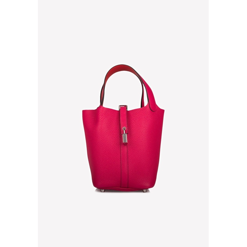 Picotin Lock 18 Tote Bag in Rose Mexico Clemence with Palladium Hardware