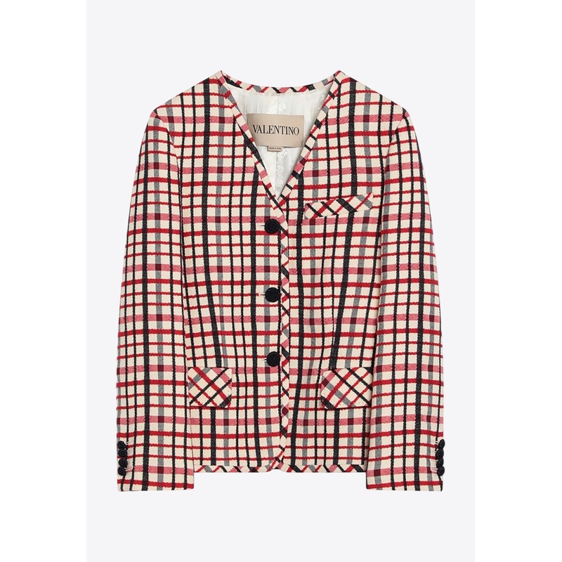 Check Pattern Jacket in Virgin Wool-Blend