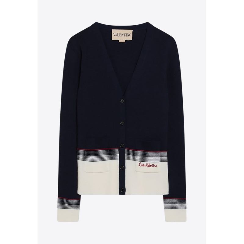 Chez Valentino Embroidered Wool Cardigan
