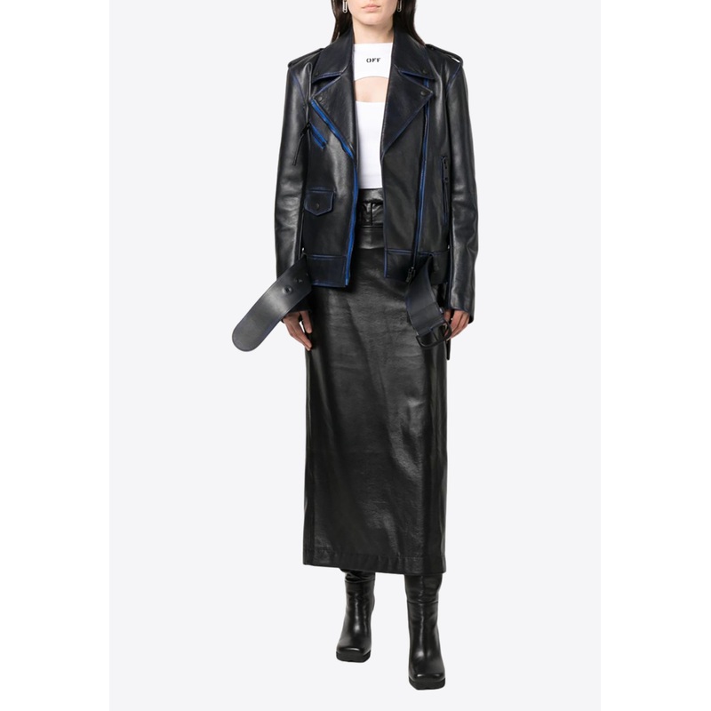 Contrast-Trim Leather Jacket