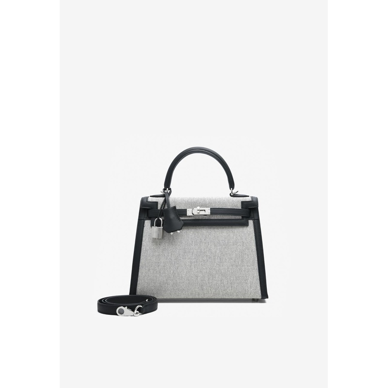 Kelly 25 Sellier in Black Toile So H Canvas and Swift Leather with Palladium Hardware