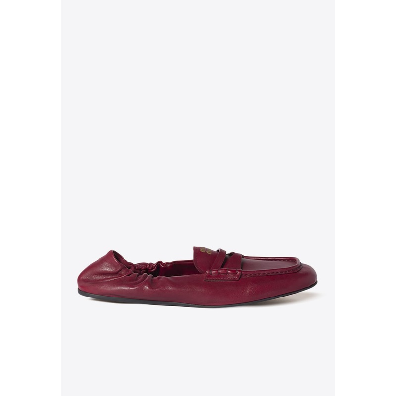 Logo Ruched Leather Loafers