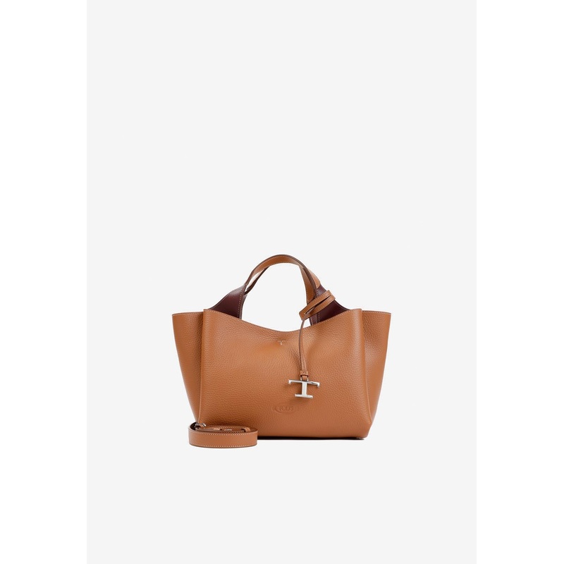 Logo Stamped Grained Leather Top Handle Bag