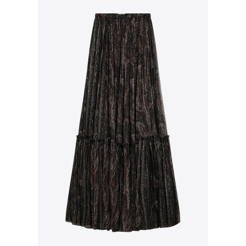 Paisley Sheer Ruffled Maxi Skirt