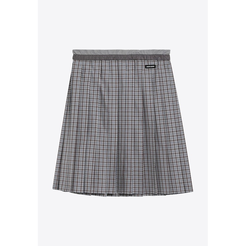 Pleated Check Midi Skirt