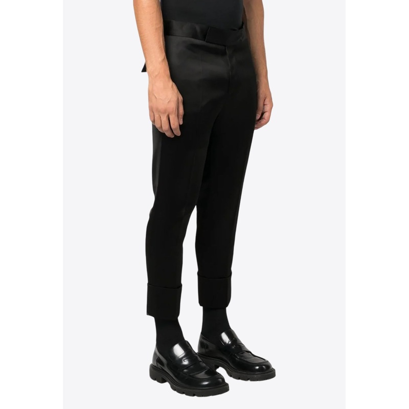 Satin-Finish Cropped Tailored Pants