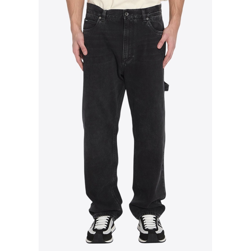 Wide-Leg Washed Jeans