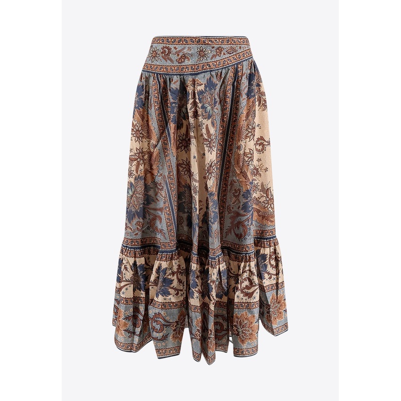 Ascension Floral Print Tiered Midi Skirt