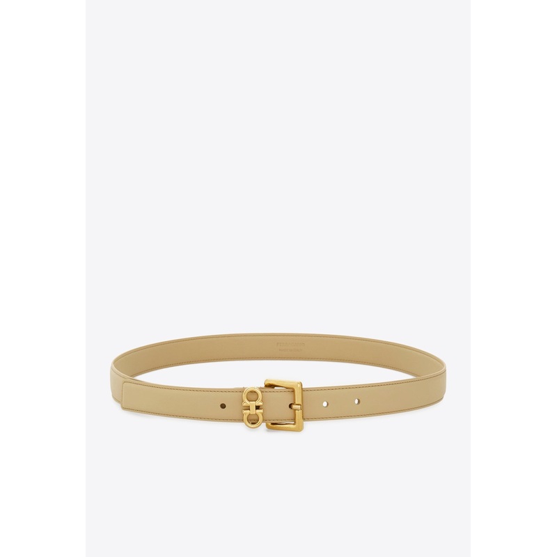 Double Gancini Leather Belt