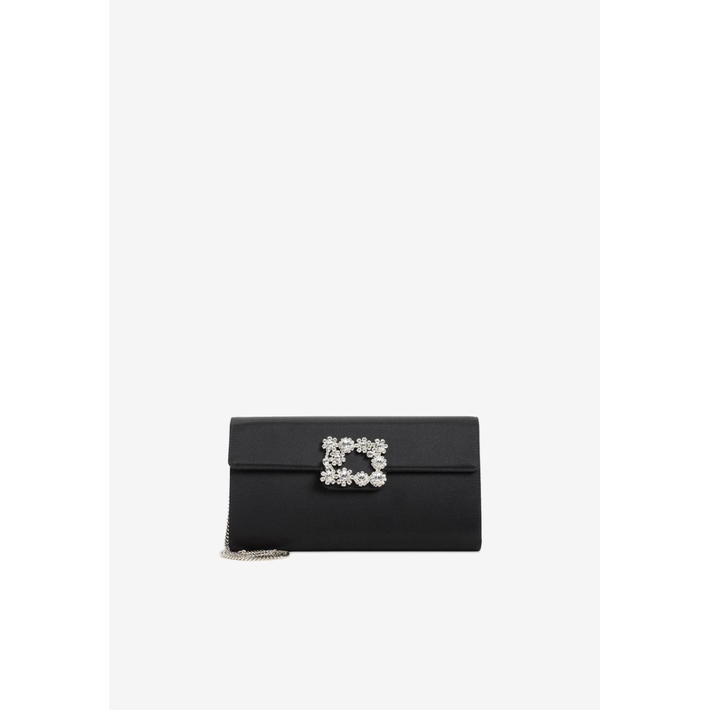 Efflorescence Flower Buckle Satin Clutch